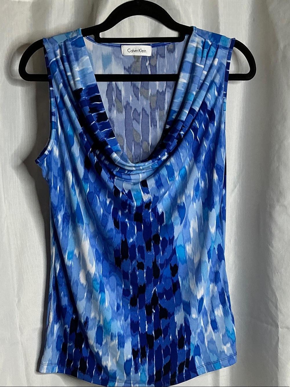 Calvin Klein Blue Multi-Print Cowl Neck Sleeveless Top